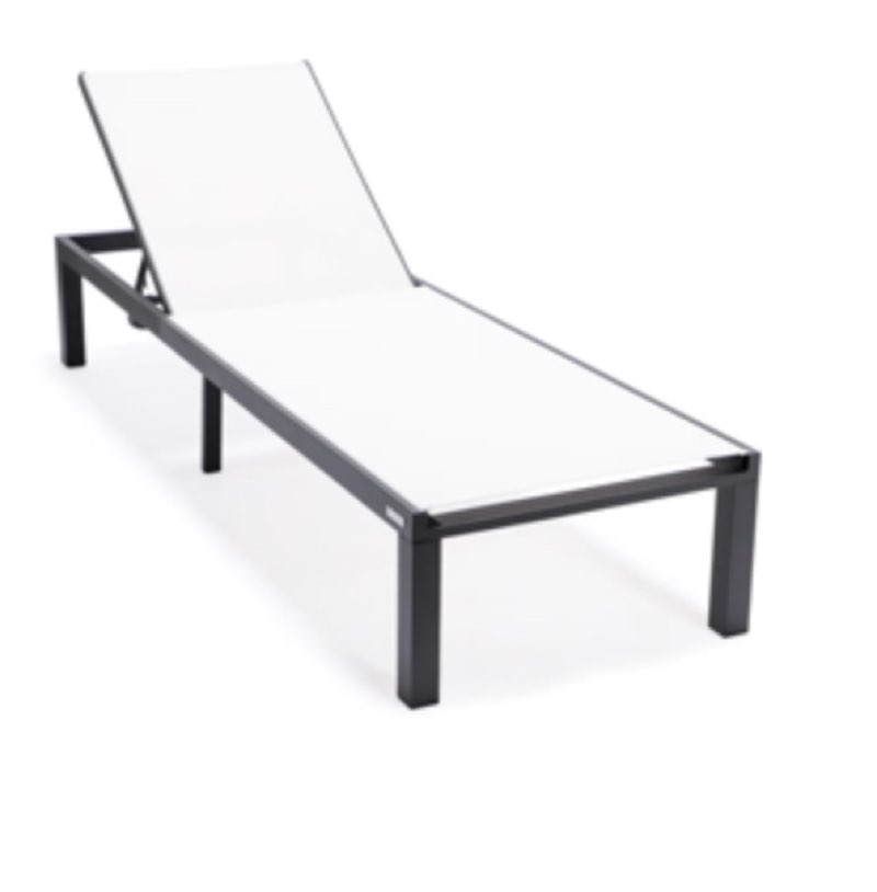 marlin outdoor patio reclining chaise lounge chair with black powder-coated aluminum frame- breathable sling mesh fabric, adjustable backrest