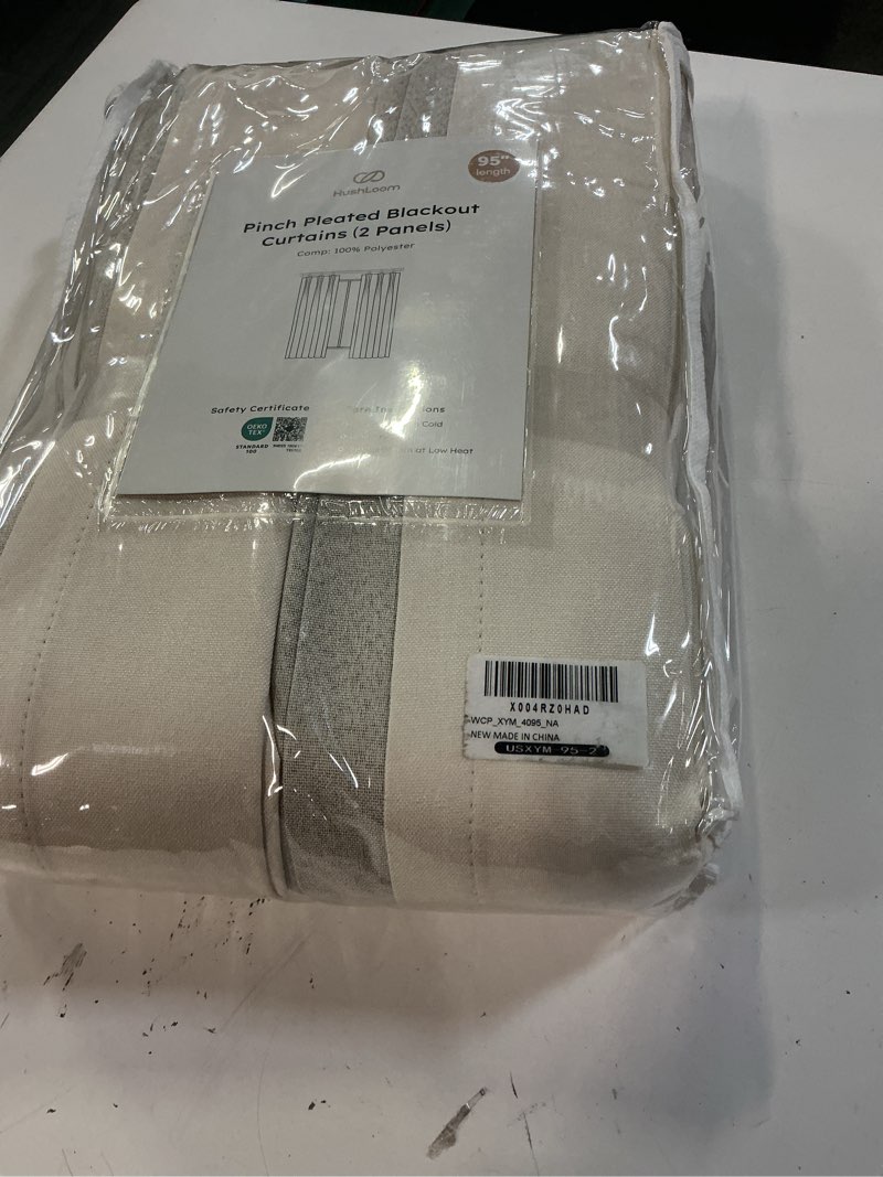 Condition photo showing New/Like New for pinch pleated full blackout curtains for bedroom & living room, lightweight thermal insulated blackout window curtains & drapes 95 inches long, 2 panels set(40" w x 95" l, cream)