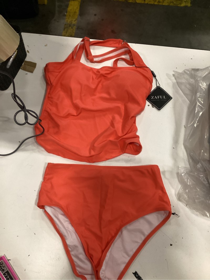 Condition photo showing New/Like New for zaful women's tankini swimsuits tummy control swimwear two piece bathing suits swim top with high waisted bottom coral pink small