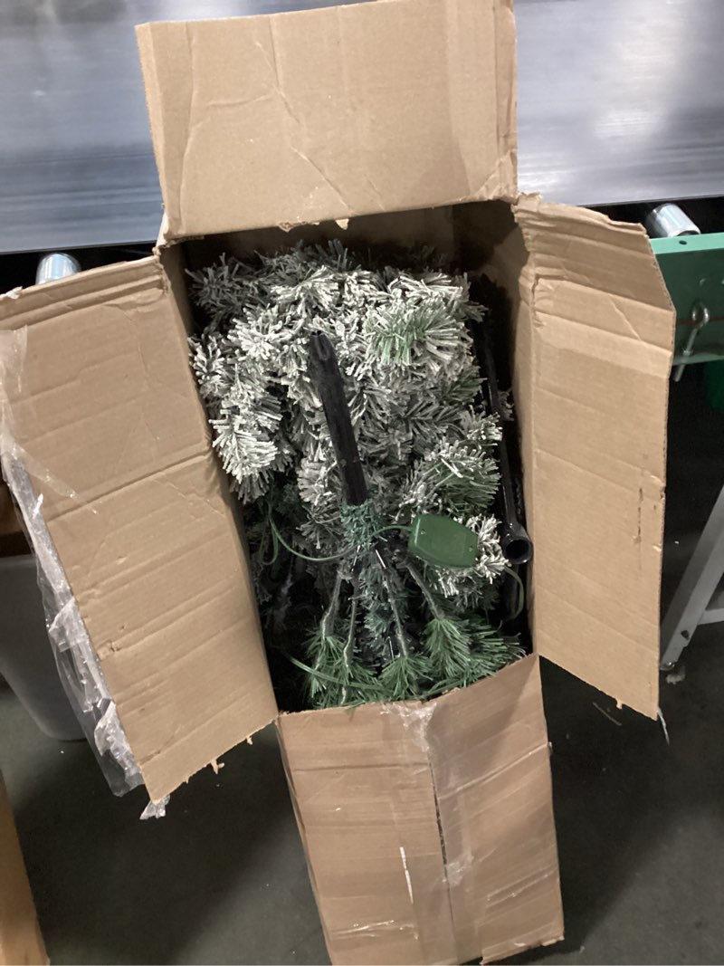 Condition photo showing As Is for 6.5 FT Pre-lit Snow Flocked Christmas Tree Spruce with Remote Control, 270 Warm White Multi-Color Changing LED Lights, Artificial Hinged/Feel Real/Realistic for Home, Dual Color LED PVC LED Color+Cleae Lights 6ft 6in