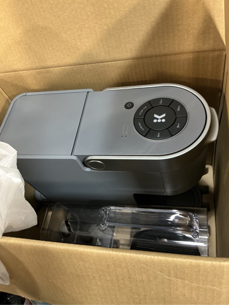 Condition photo showing As Is for keurig k-supreme single serve k-cup pod coffee maker, multistream technology, 4 brew sizes, 66oz dual-position removable reservoir, gray gray coffee maker