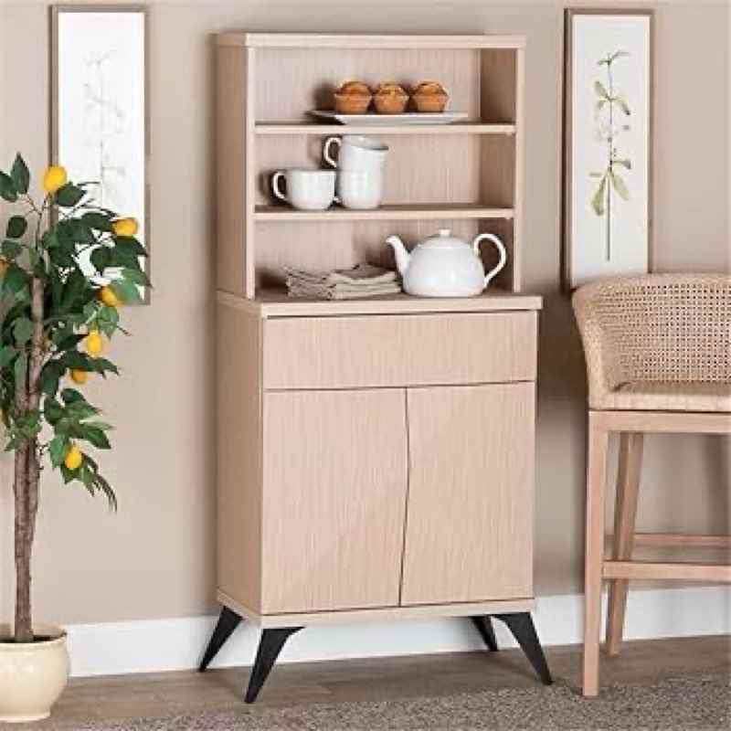 Baxton Studio Draper Mid-Century Modern Two-Tone Light Brown And Black Wood Kitchen Cabinet