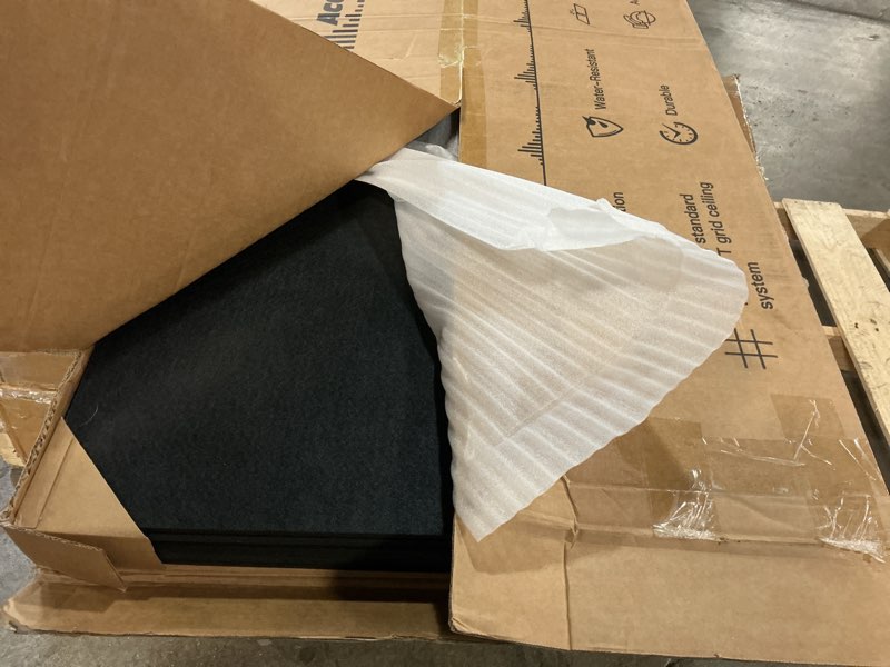 Condition photo showing New/Like New for art3d acoustic drop ceiling tiles 2ft x 4ft, 10-pack waterproof polyester ceiling panels for office basement kitchen recording room, reusable,covers 80 sq.ft, black 2ft x 4ft black 24*48 10pcs