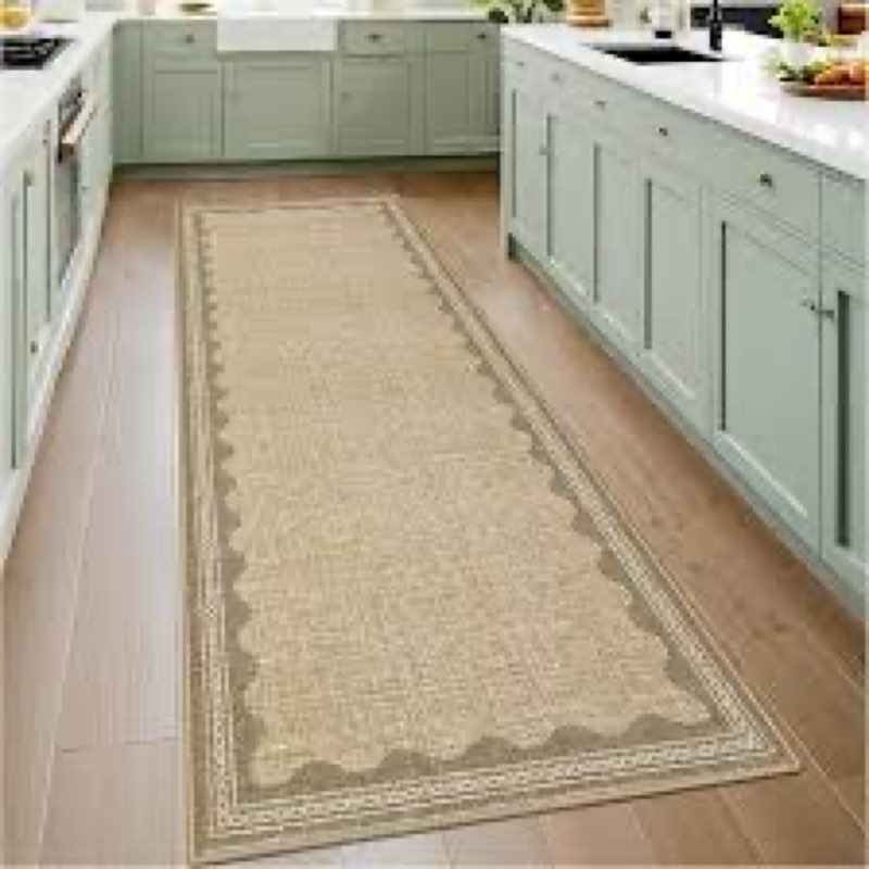 GarveeHome 2.5x8 Runner Rug for Hallway Washable Kitchen Rugs Non Slip Solid Tan Jute Digital Printi