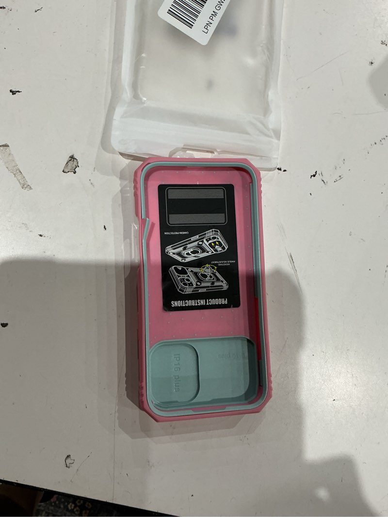 Condition photo showing As Is for case compatible with iphone 16 plus, shockproof impact resistant with slide lens protective cover case for iphone 16 plus 6.7 inch (pink green) iphone 16 plus 6.7" pink green