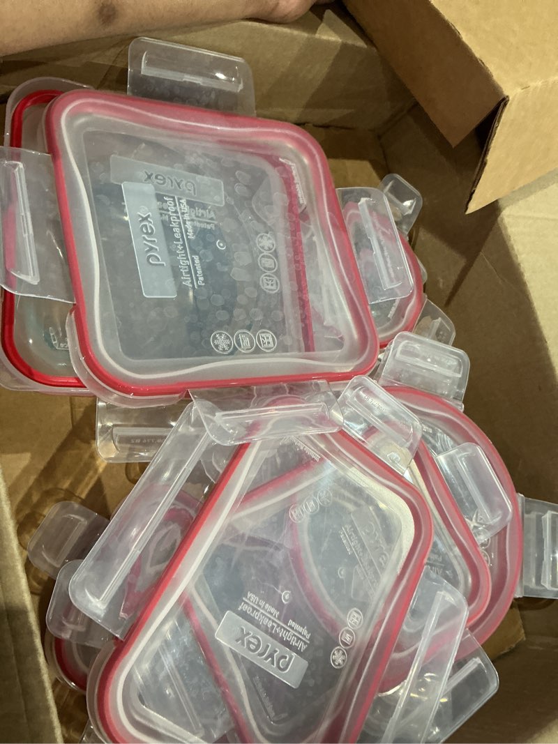 Condition photo showing As Is for pyrex freshlock (10-pack) mixed sized airtight glass food storage container set, non toxic, with plastic bpa-free leakproof locking lids 10 pack
