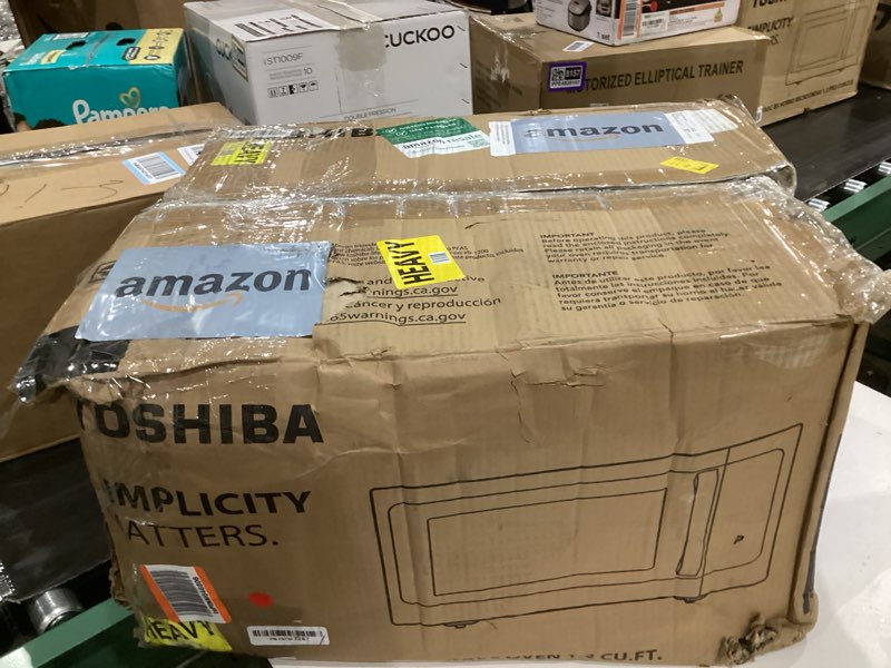 Condition photo showing As Is for TOSHIBA EM131A5C-BS Countertop Microwave Ovens 1.2 Cu Ft, 12.4" Removable Turntable Smart Humidity Sensor 12 Auto Menus Mute Function ECO Mode Easy Clean Interior Black Color 1000W 1.2 Cu.ft