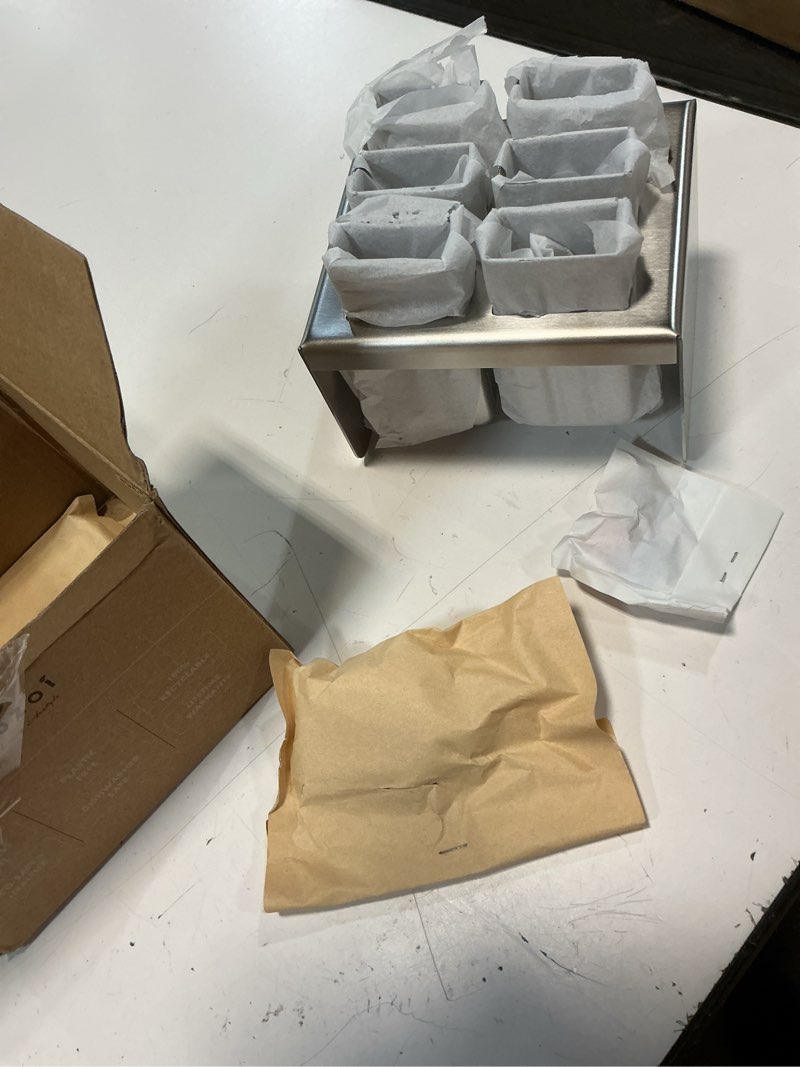 Condition photo showing New/Like New for ecozoi stainless steel popsicle molds, 6 mini popsicle makers, 6 reusable stainless steel sticks, 12 silicone seals and 1 rack, eco popsicle molds for kids and adults, 2 oz per mold (square) mini square