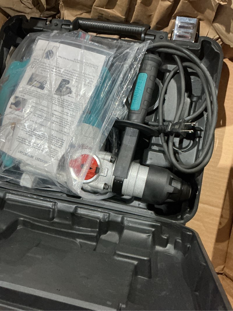 Condition photo showing As Is for eneacro 1-1/4 inch sds-plus 13 amp heavy duty rotary hammer drill, safety clutch 4 functions with vibration control including grease, chisels and drill bits with case