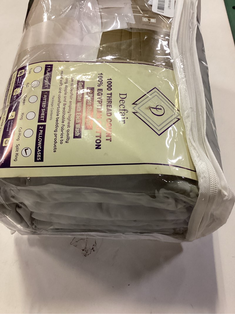 Condition photo showing New/Like New for 100% Egyptian Cotton Split King Sheet Set 1000 Thread Count Light Grey Luxury Hotel Soft and Smooth Split King Size Bed Sheets Set 16" Deep Pocket Extra Long Staple Cotton Sateen Weave - 5 PC Light Grey Split King