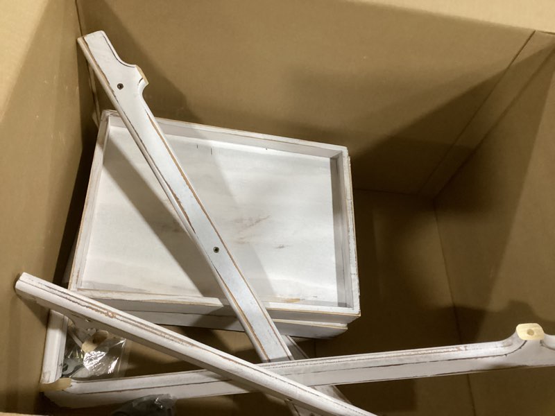 Condition photo showing As Is for 3-Tiers Ladder Shelf with Wheels, Wooden Rolling Cart,Solid Pine Wood Ladder Shelf, Side End Table for Living Room, Storage Cart Organizer for Kitchen,Studio,Classroom, Bathroom (Retro White)