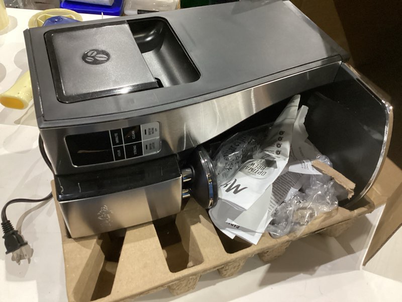 Condition photo showing As Is for mr. coffee 10-cup programmable coffee maker, insulated thermal carafe, brew strength selection, brew now or later, stainless steel stainless steel 10 cup thermal carafe + strong brew