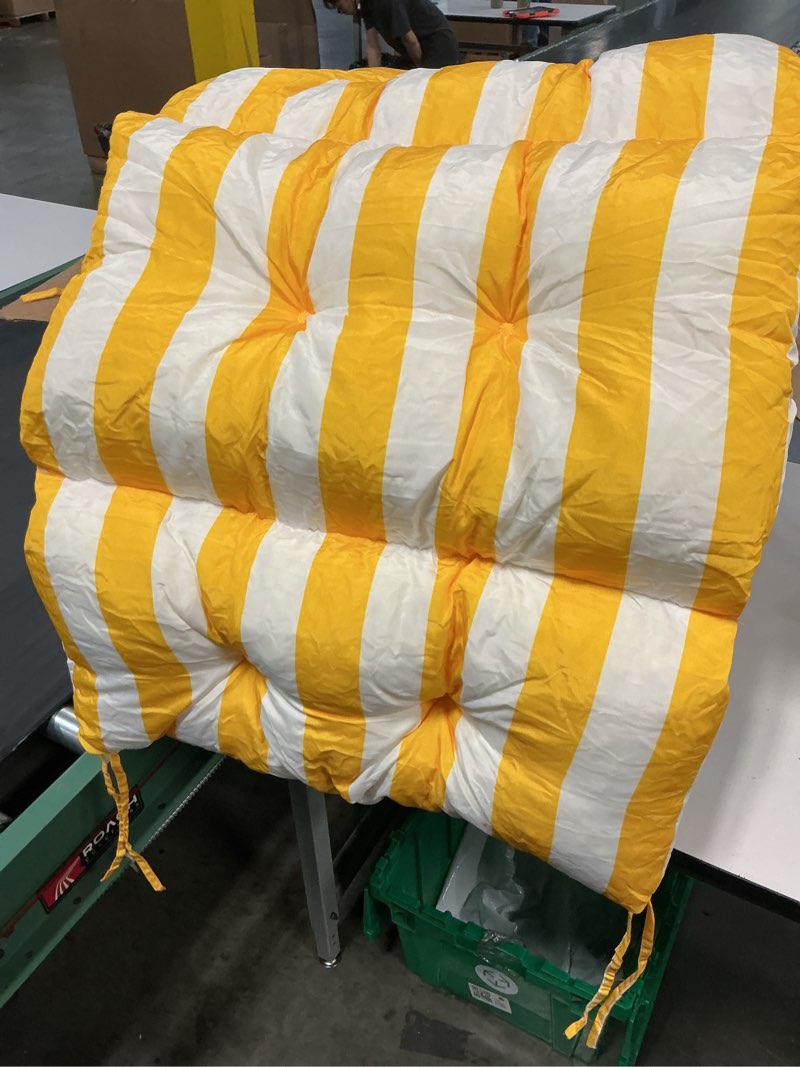 Condition photo showing Good Condition for yellow white striped outdoor chair cushions set 22x20x25 water uv fade resistant