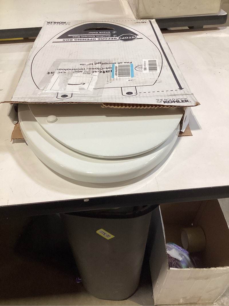 Condition photo showing New/Like New for KOHLER Stonewood Quiet-Close, Elongated Toilet Seat Soft Close, Durable Wood, Easy Installation, Universal Fit, Home Essentials, White Finish, K-20466-0 Elongated White