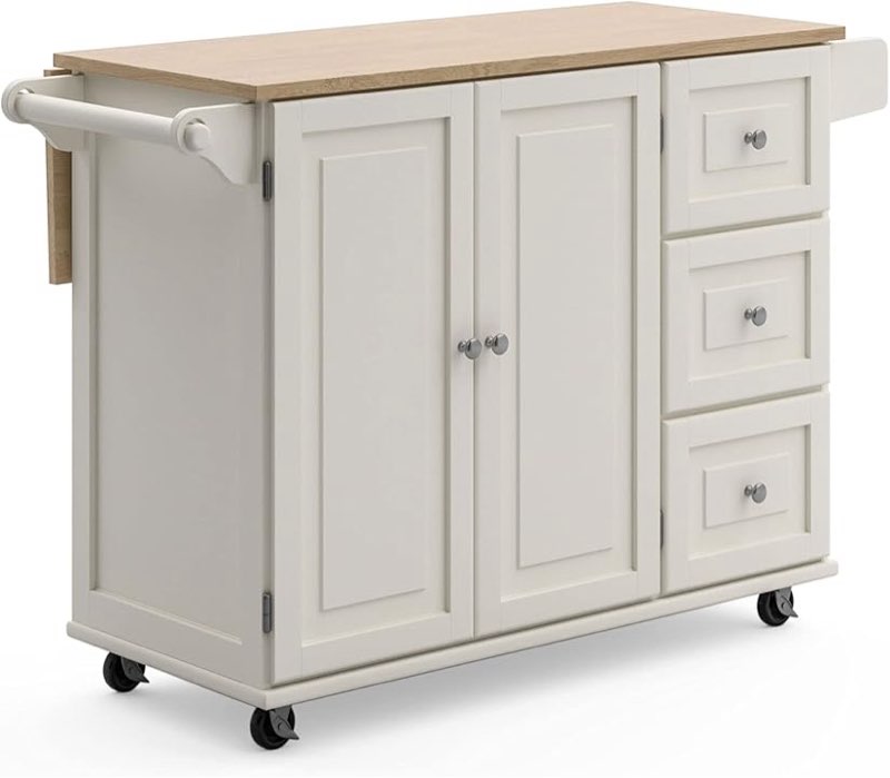 Homestyles Dolly Madison Off-White Mobile Kitchen Island Cart with Wood...