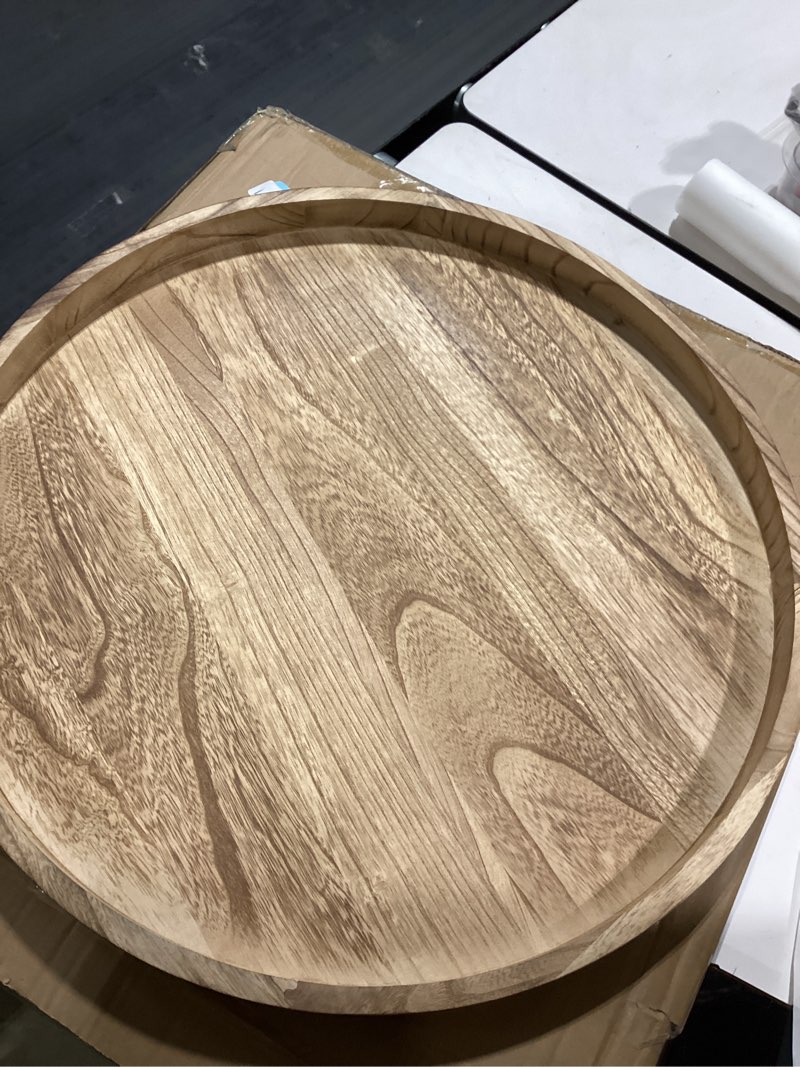 Condition photo showing Good Condition for round ottoman table tray round-24 - rustic wooden serving tray for farmhouse decorative oversized coffee table trays living room kitchen counter breakfast nature 24" nature