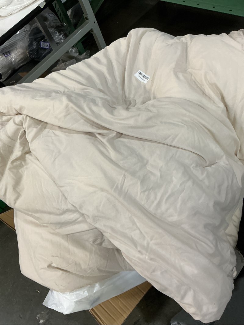 Condition photo showing As Is for muxhomo queen size comforter set beige, 3 piece solid bedding for all seasons, warm down alternative bed set includes 1 lightweight comforter (90"x90") and 2 pillowshams (20"x26")