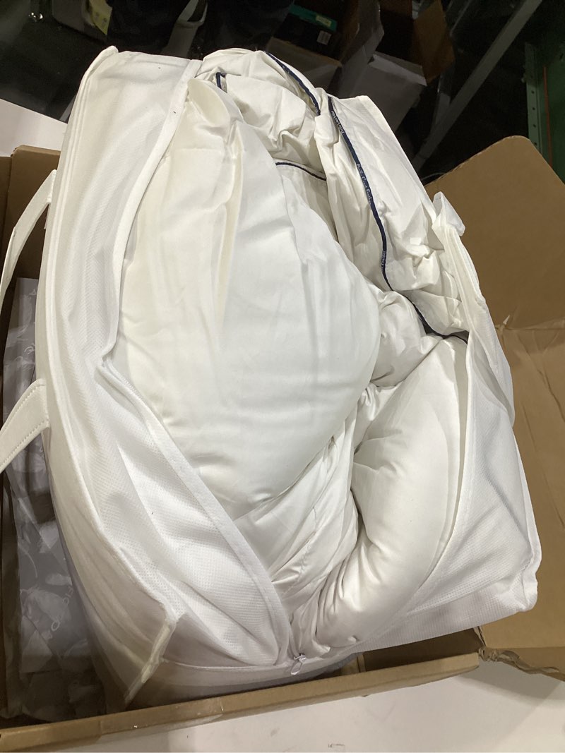 Condition photo showing As Is for pacific coast goose feather down fiber comforters king size, extra fluffy white duvet insert, ultra-soft, breathable, all season hotel luxury bedding comforters, 8 corner & center loops (106"x90")