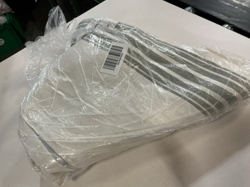 Condition photo showing Good Condition for coastal stripe linen cotton room darkening curtain, 48x84, ivory/sage green(1 panel)