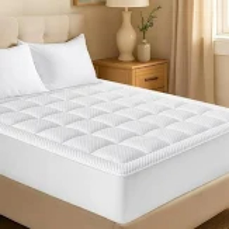 King Quilted Fitted Mattress Pad, White (78x80 inch) - 21\\\" Deep, Cooling Soft, Elastic, Machine Washable. (Similar stock photo)