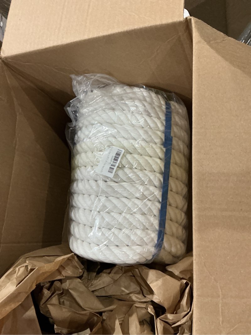 Condition photo showing Good Condition for white cotton rope 1in × 50ft natural twisted,available as used for tug of war, navigation, fitness and making handicrafts, etc 1in-50ft white