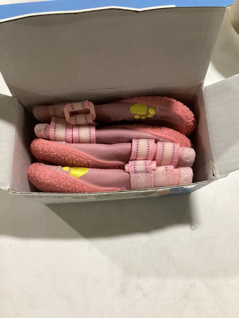 Condition photo showing Good Condition for qumy dog shoes for large dogs, medium dog boots & paw protectors for winter snowy day, summer hot pavement, water-resistant in rainy weather, outdoor walking, indoor hardfloors skid-resistant sole pink size 4: 2.2''x2.6''(w*l) (pack of 4)