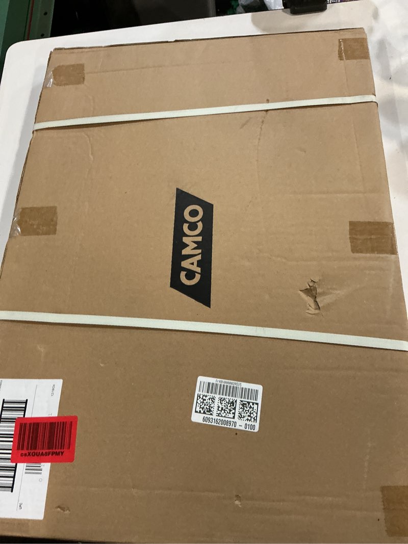 Condition photo showing New/Like New for camco rhino rv bumper mount tote tank holder - features a powder-coated steel construction, heavy-duty straps, and fits both 4-inch and 4-1/2-inch bumpers (39010) one size tote tank bumper mount holder
