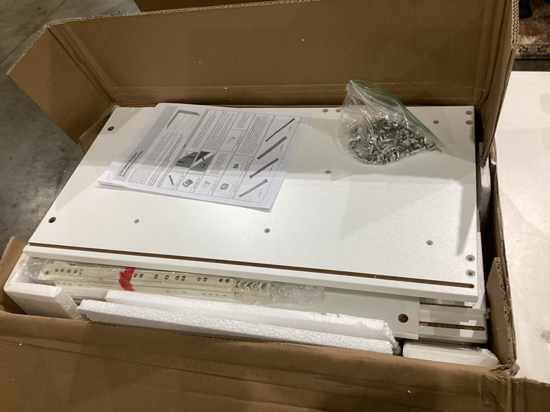 Condition photo showing As Is for 3-drawer white wood chest of drawers bedside table storage dresser freestanding cabinet