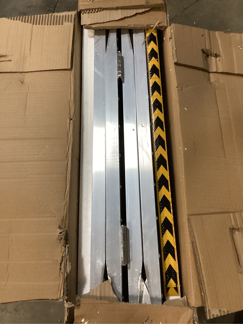 Condition photo showing Good Condition for FACHNUO 5 Feet Portable Wheelchair Ramp, Non-Skid Aluminum Handicap Ramps with Handle, Folding Threshold Wheel Chair Ramp for Home Steps, Stairs, Entry, Threshold, Doorways, Scooter, 800LBS Capacity Aluminum 5FT(Using height 5-15'')