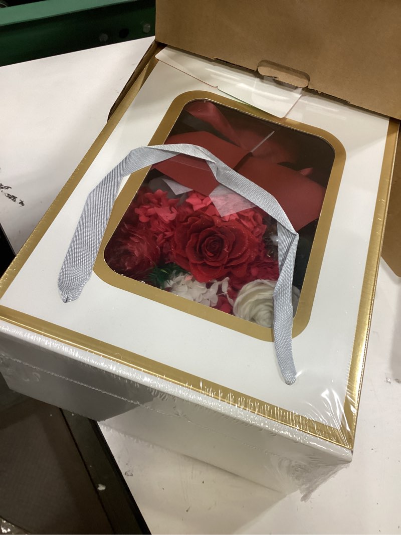 Condition photo showing New/Like New for 5 pcs glitter red preserved roses flowers bouquet, forever rose flowers for delivery, birthday gifts for women, long-lasting red roses with vase gift box, forever flowers for wife mothers day