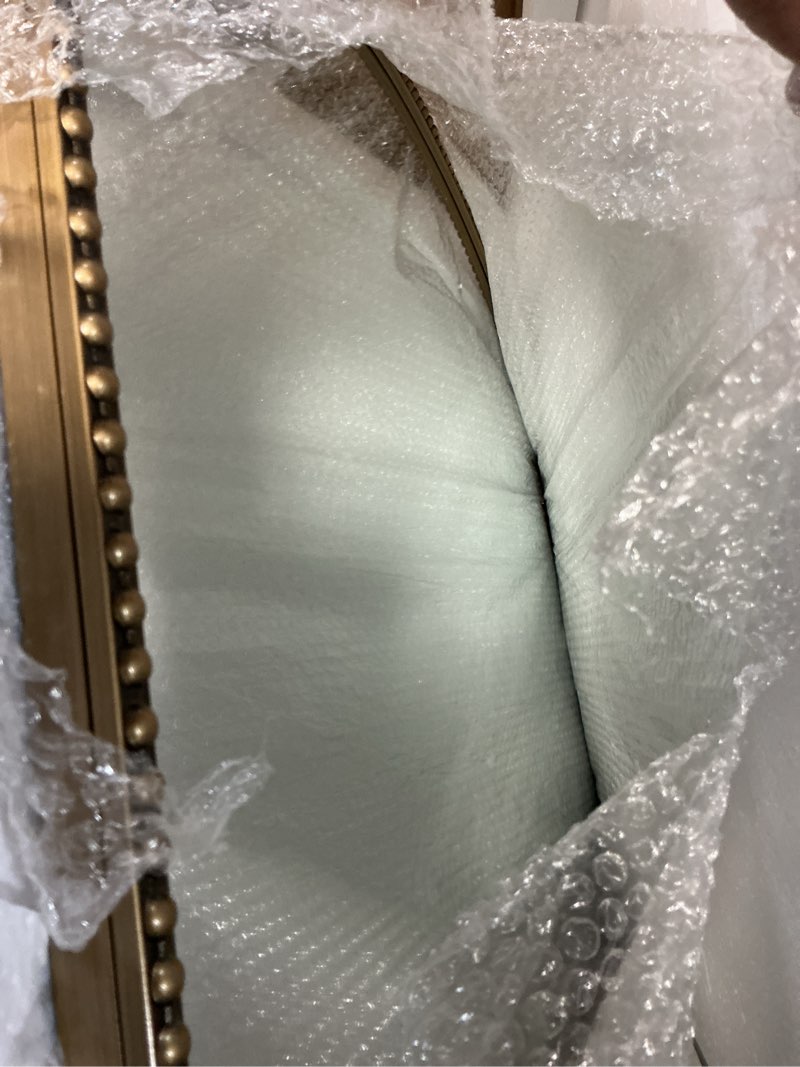 Condition photo showing Good Condition for Antique Gold Arched Wall Mirror - 36"x28" with Metal Beaded Frame | Decorative Accent Mirror for Fireplace, Bedroom, Living Room, Dresser, Mantle 28"L x 36"W Beaded Horizontal