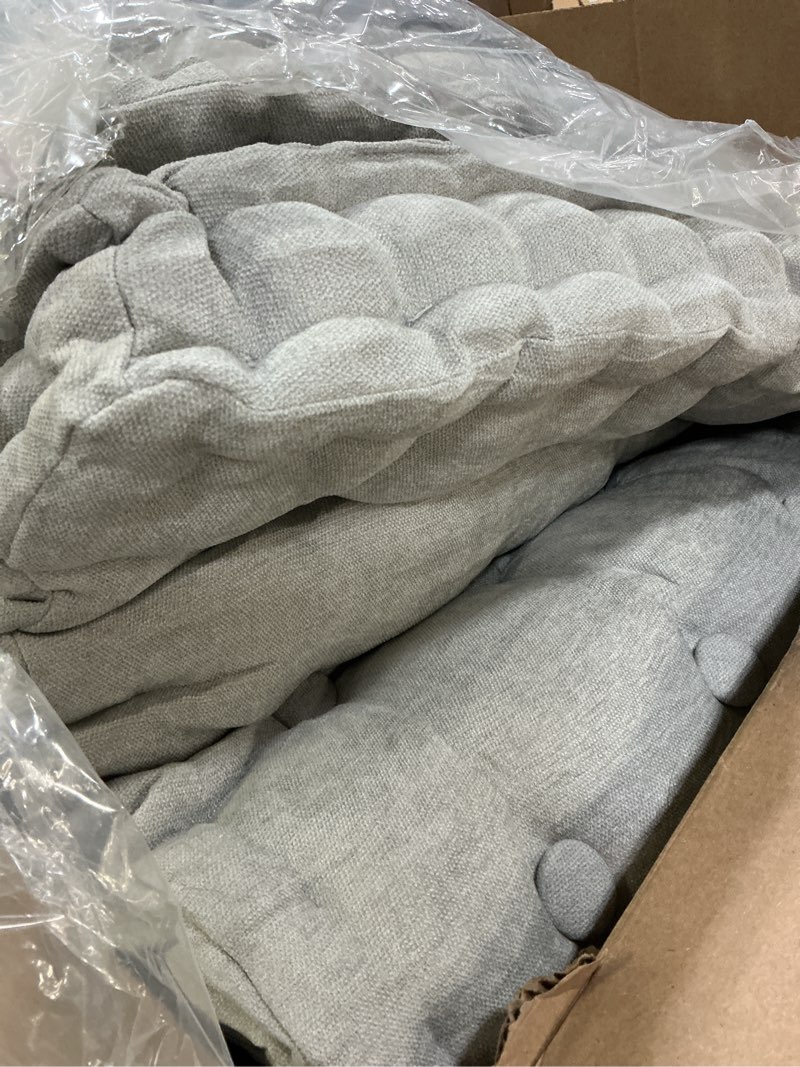 Condition photo showing Good Condition for geelin 48x18 inch bench cushions for indoor furniture chenille velvet gray button tufted thicken window seat pad mat with memory foam non slip long floor pillow for entryway dining sofa breakfast nook light gray 48x18 inch
