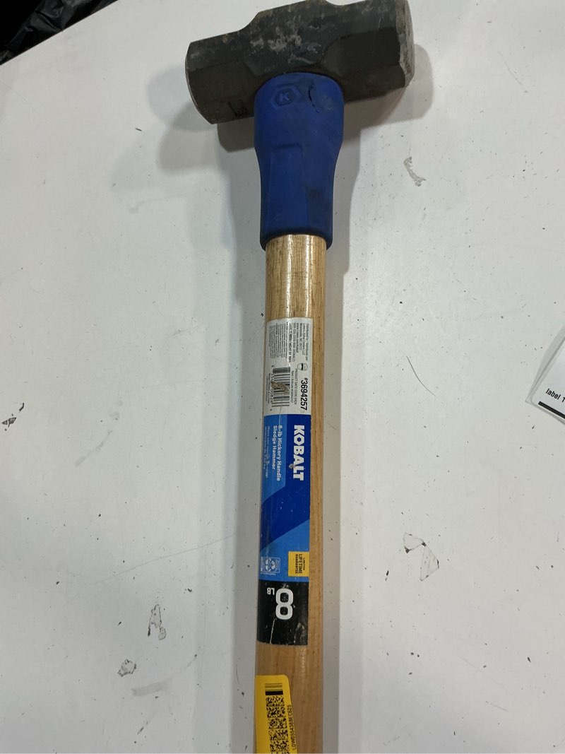 Condition photo showing As Is for kobalt black 8 -lb steel head wood handle engineering sledge hammer