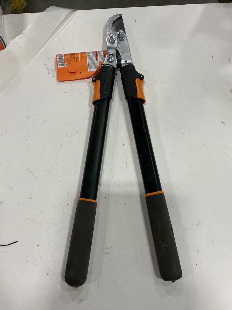 Condition photo showing As Is for 1-3/4 in. cut capacity steel blade, 25 in. - 37 in. power-lever bypass lopper with extendable handles