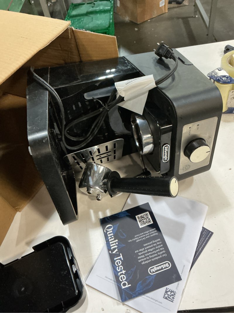 Condition photo showing As Is for de'longhi stilosa manual espresso machine, compact coffee maker, 15 bar pump pressure, manual milk frother steam wand for authentic single & double espresso, lattes & cappuccinos, tamper included stliosa espresso machine