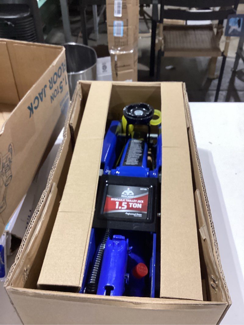 Condition photo showing Good Condition for jack boss floor jack 1.5 ton (3,000 lbs) hydraulic car jack, lifting range from 5.1 inch to 12.6 inch, fits sedans automotive blue 1.5 ton sedan blue