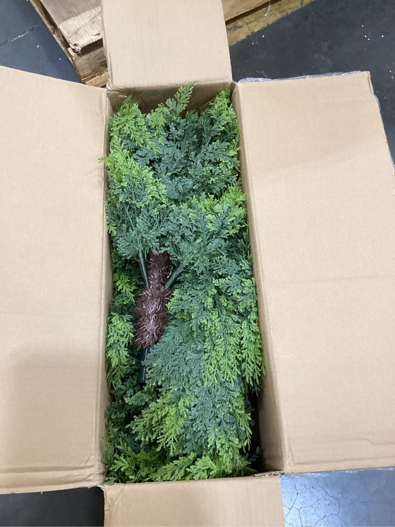 Condition photo showing Good Condition for 4ft artificial topiary cedar trees outdoor, realistic faux pine shrubs plants, uv resistant fake evergreen plants for front porch decor, artificial bushes cypress for home offices, set of 2