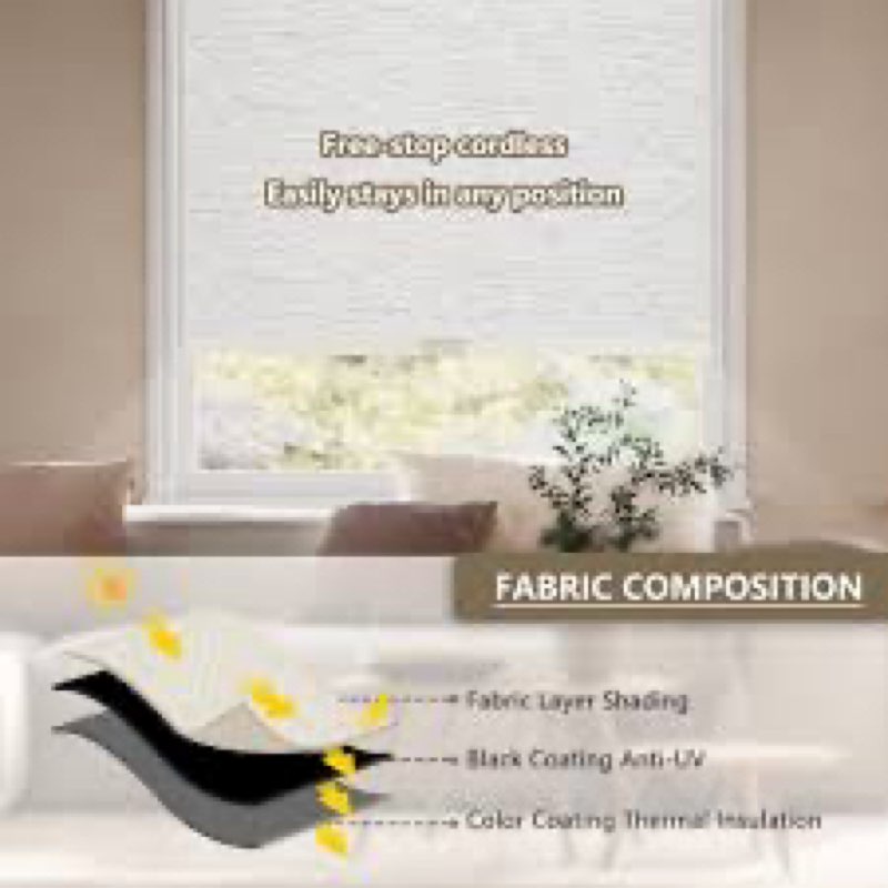SUNOFF Cordless Blackout Roller Shades Blinds for Windows Free-Stop,Pull Down Room Darkening with Va