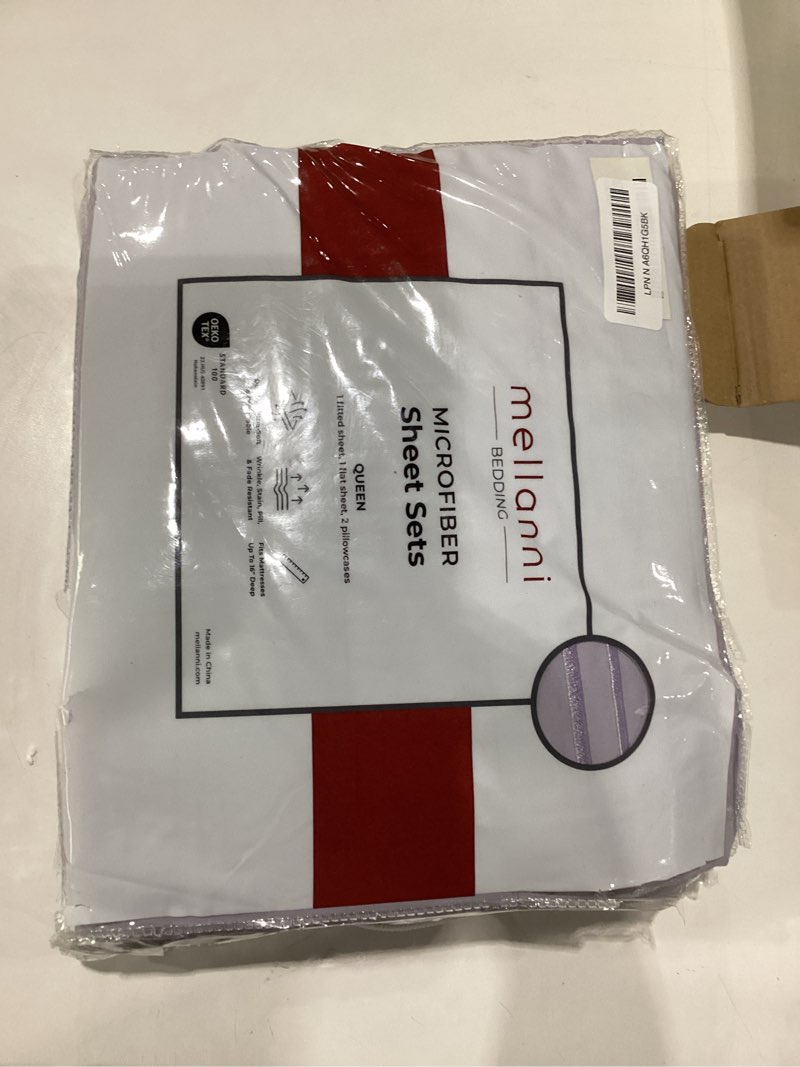 Condition photo showing New/Like New for mellanni queen sheets set - 4 pc iconic collection bedding - hotel luxury, extra soft, cooling bed sheets - wrinkle, fade, stain resistant (queen, lavender) queen 1335 lavender