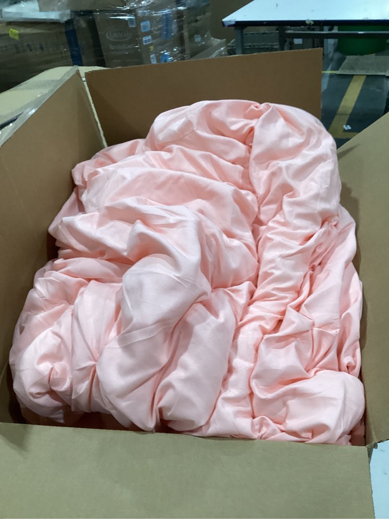 Condition photo showing Good Condition for jollyvogue queen comforter set pieces - bed in a bag queen for all season, pintuck bedding comforter sets with comforter, flat sheet, fitted sheet and pillowcases & shams, pink queen pink