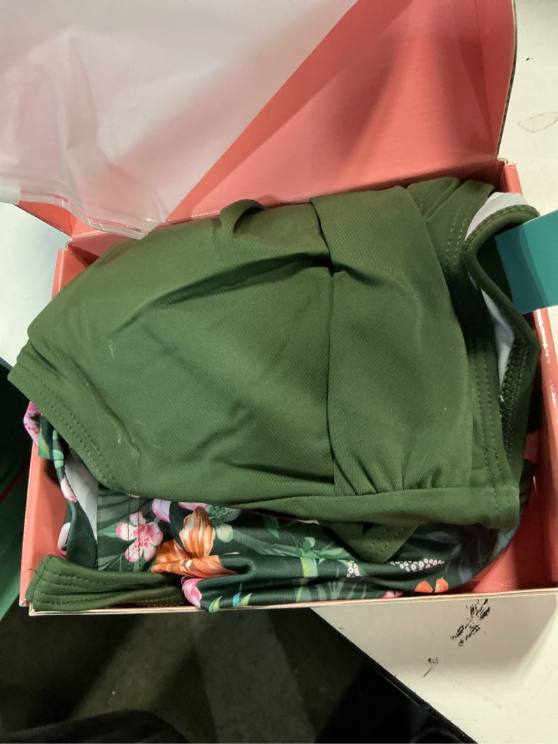 Condition photo showing As Is for Aqua Eve Two Piece Bikini Skirt Swimsuit - 2 Piece Bathing Suits for Women High Waisted with Pockets 2025 Swimwear Green Floral Small