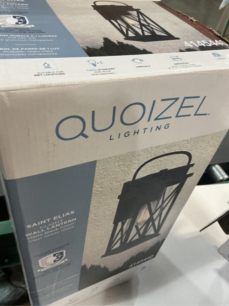 Condition photo showing Good Condition for quoizel saint elias 1-light 14.25-in h matte black outdoor wall light
