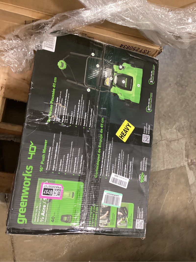 Condition photo showing New/Like New for greenworks 40v 16" (push) cordless lawn mower, 4.0ah battery (1/3 acre, push button start, compatible with 75+ tools) 16" (4.0ah)