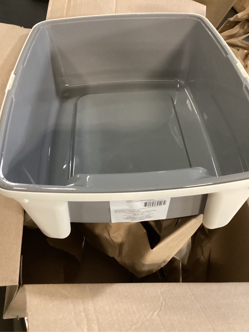 Condition photo showing Good Condition for amazon basics large cat litter box with high sides, open top, includes scoop, 19 x 15 x 11.75 inches, grey/beige