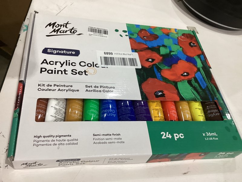 Condition photo showing New/Like New for Mont Marte Acrylic Paint Set 24 Colours 36ml, Perfect for Canvas, Wood, Fabric, Leather, Cardboard, Paper, MDF and Crafts 24 Count (Each 1.22 Fl Oz) 24 color