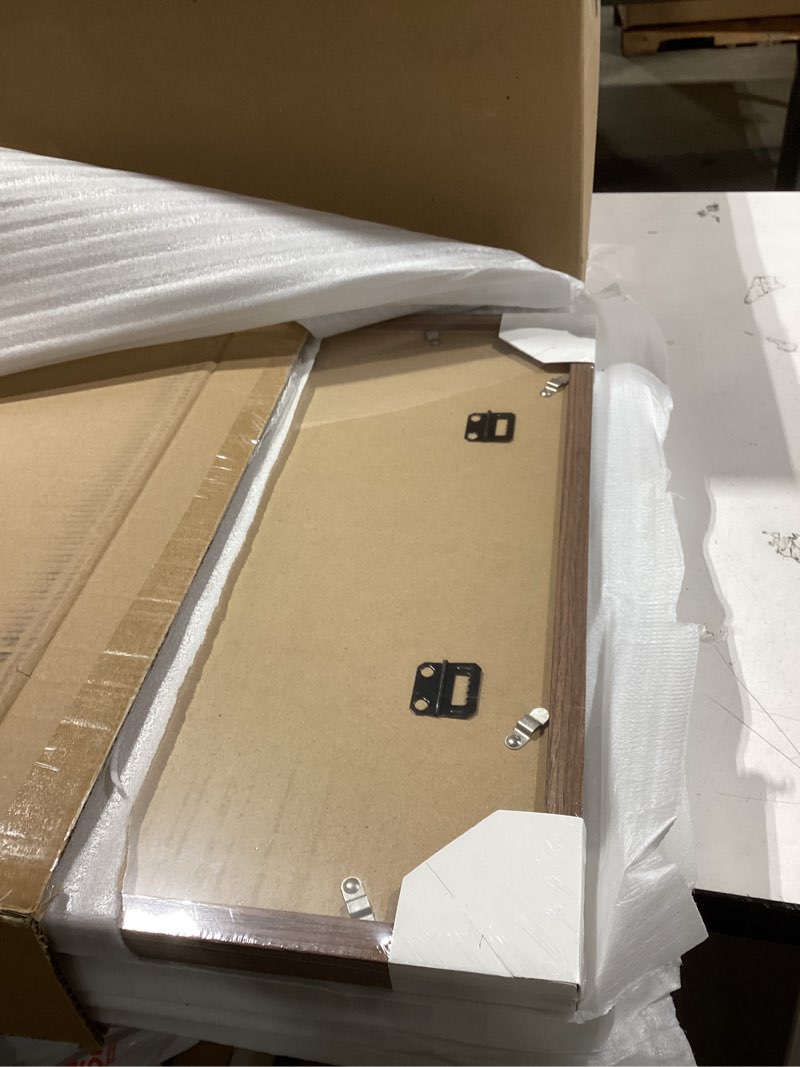 Condition photo showing New/Like New for KINLINK 16x16 Picture Frame, Brown Square Solid Wood Frames for Pictures 12x12 with Mat or 16x16 without Mat, Wall Display Photo Frames Brown Wood 4 Pack Brown Wood 16x16