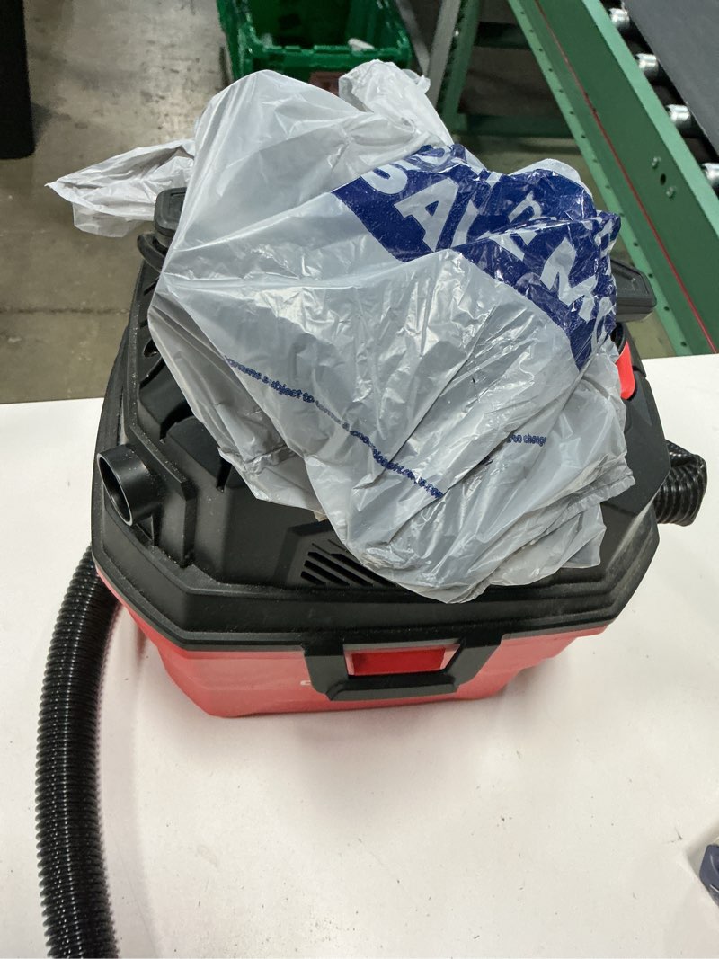 Condition photo showing As Is for craftsman 3-gallon 3 hp corded wet/dry shop vacuum with accessories included