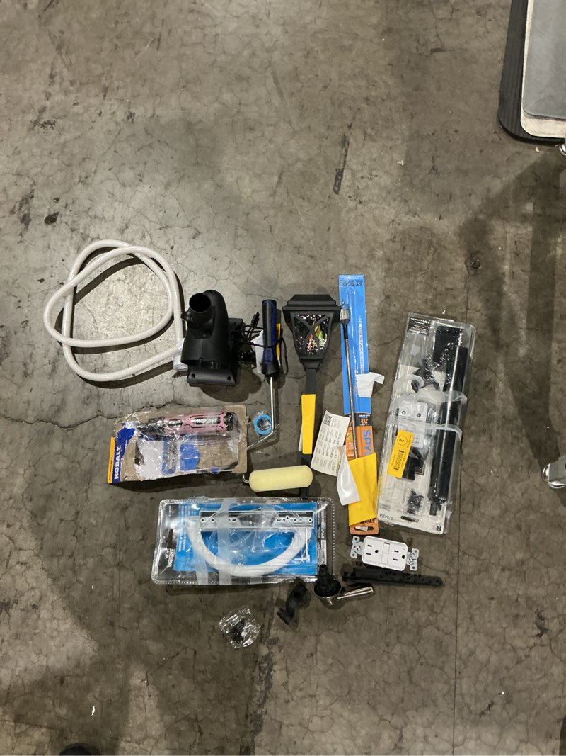 Condition photo showing As Is for assorted home improvement lot (small tools, screw, home accessories, et