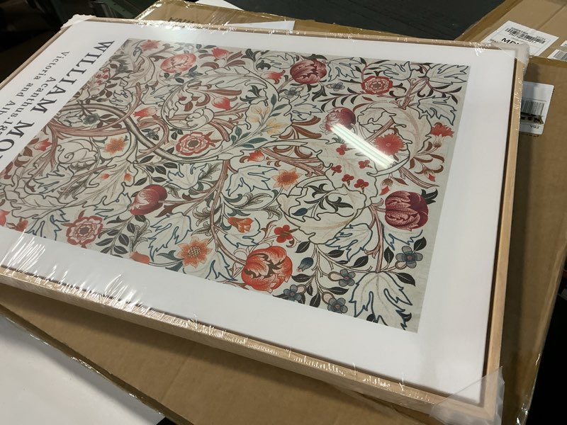 Condition photo showing Good Condition for Framed Vintage William Morris Canvas Wall Art Set of 3, Large Retro Floral Artwork Prints, Rustic Farmhouse Botanical Aesthetic Wall Decor for Living Room, Bedroom, Hallway, Office, Total Size 30x60 20"W x 30" H x 3Pcs Botanical