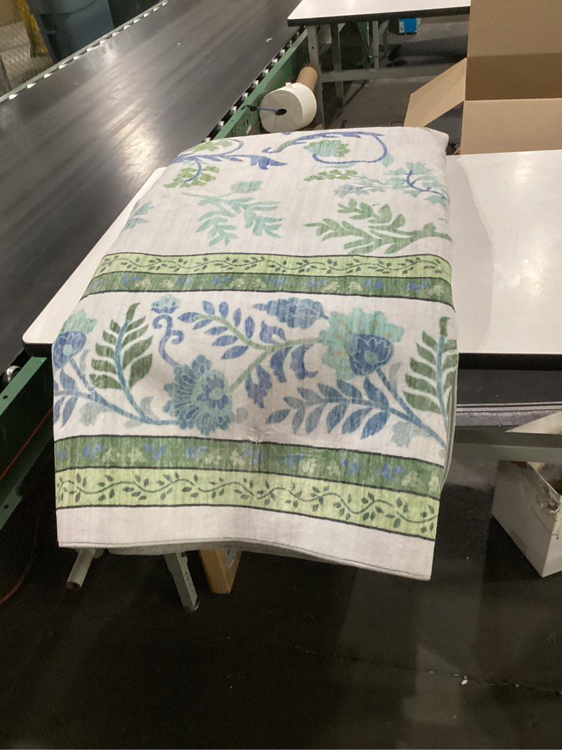 Condition photo showing Good Condition for green area rugs 9x12 living room - washable oriental geometric, extra large for bedroom non slip soft faux wool carpet for dining room playroom, lounge - blue and green floral rug 9' x 12' (rectangular) cream green